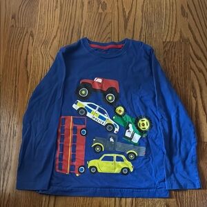 Mini Boden Blue Long Sleeve Tee with Colorful Vehicles